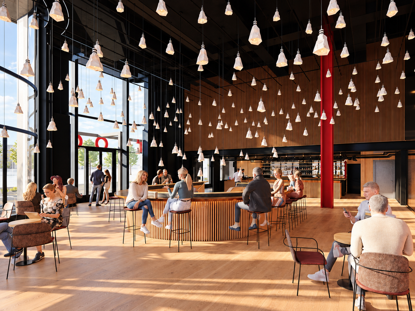 Lightroom interior with suspended lights